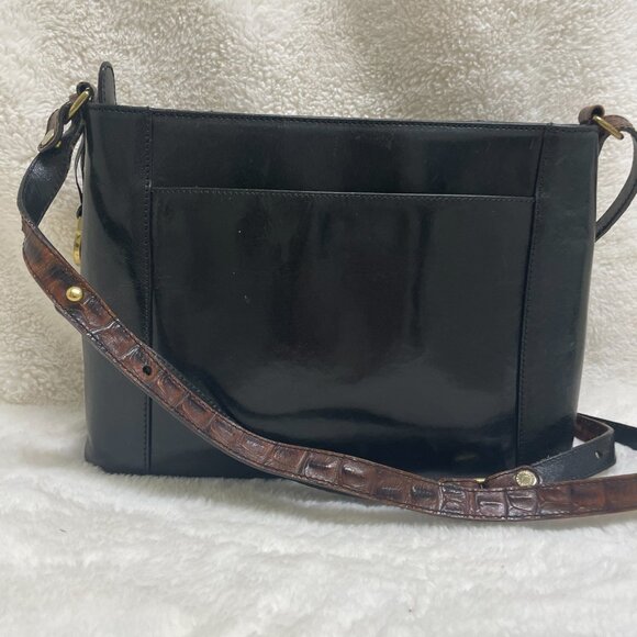Beautiful Vintage Brahmin Black/Brown Leather Croc Embossed Crossbody - Picture 4 of 14